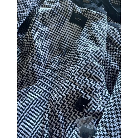 Sanyo Long Sleeve Button Closure Hood Houndstooth Trench Coat Jacket Black - 12 - Picture 8 of 12